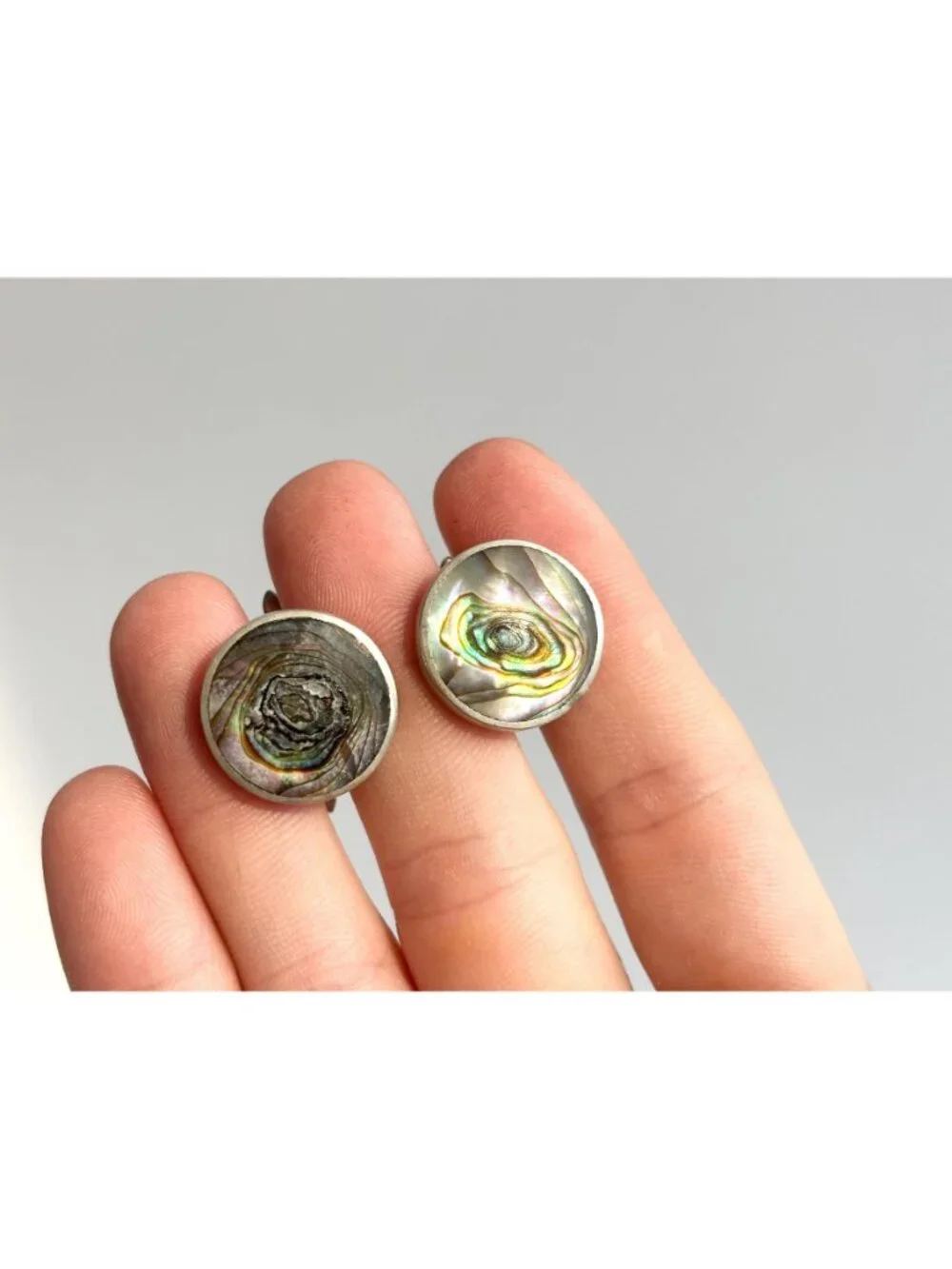 Abalone Inlaid Round Taxco, Mexico Made Sterling Silver 925 Men's Cufflinks